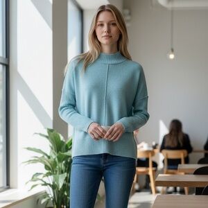 Simply Vera Wang Luxe Cashmere Blend Mockneck Sweater Mystic Gulf Size Small